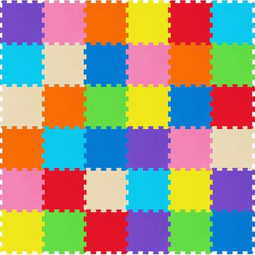 Kid’s Puzzle Exercise Mat EVA Foam 36 Interlocking Tiles 9 Colors 72 Border Pieces Children Infant Toddler Double-Sided Non-Slip Grip Surface